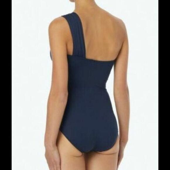 MICHAEL Michael Kors One Shoulder One-Piece Swimsuit Size 6 Navy Blue - Picture 3 of 11